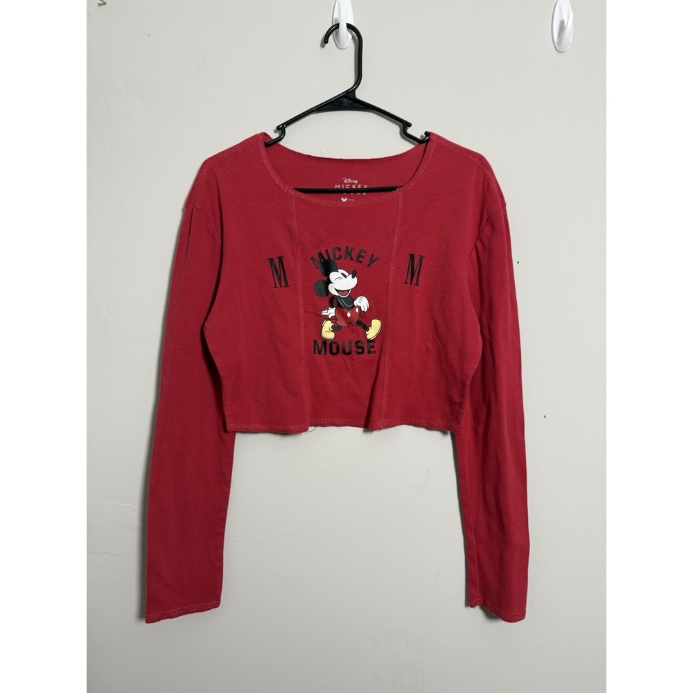 Disney Mickey Mouse Crop Long Sleeve Shirt Sz XL Minimal Graphic Resort Cute